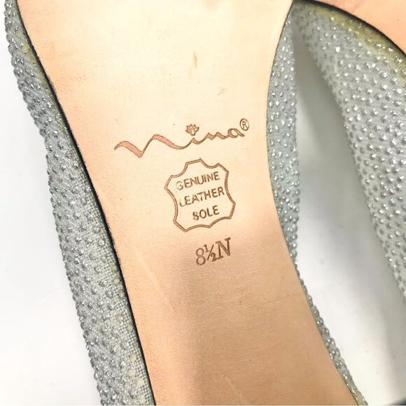 Nina Silver Glitter Sheer Side Square Toe Special Occasion Block Heel Shoes - Picture 15 of 15